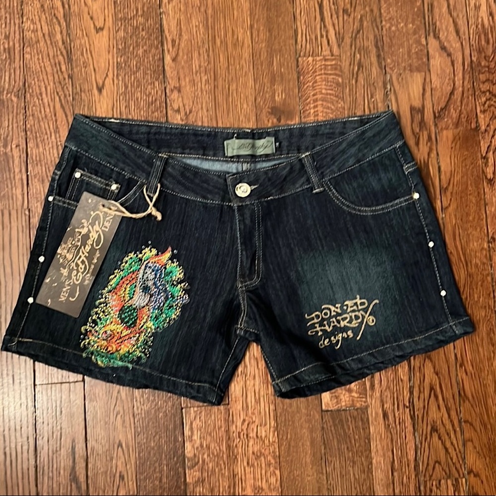 Ed Hardy *Mermaid* Bling Shorts NWT 34